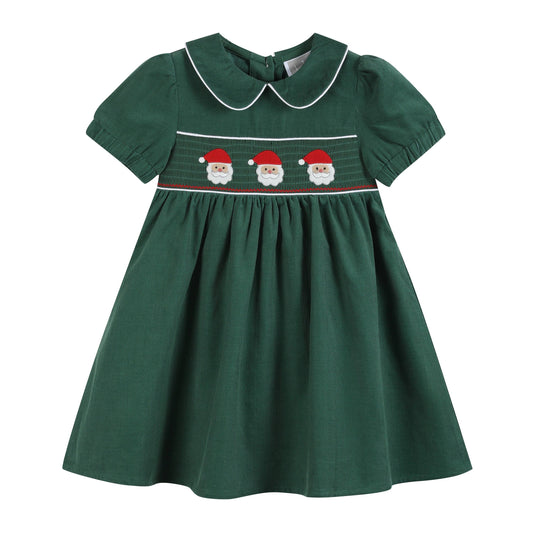 Santa Smocked Green Corduroy Dress