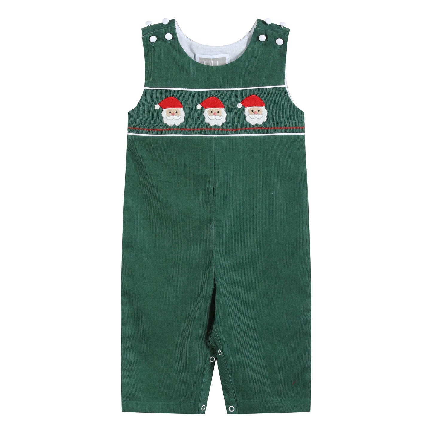 Santa Corduroy Smocked Green Overalls