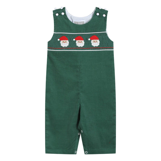Santa Corduroy Smocked Green Overalls