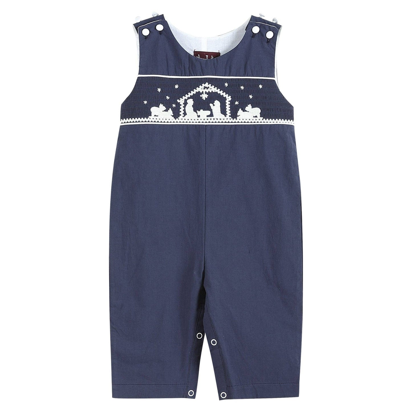 Navy Nativity Smocked Overalls