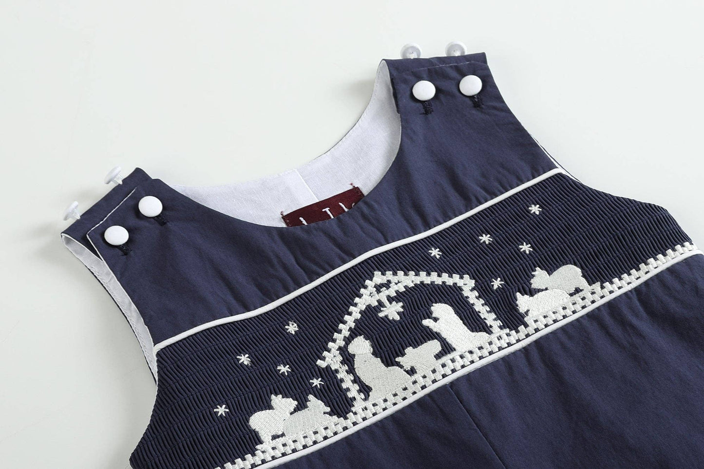 Navy Nativity Smocked Overalls