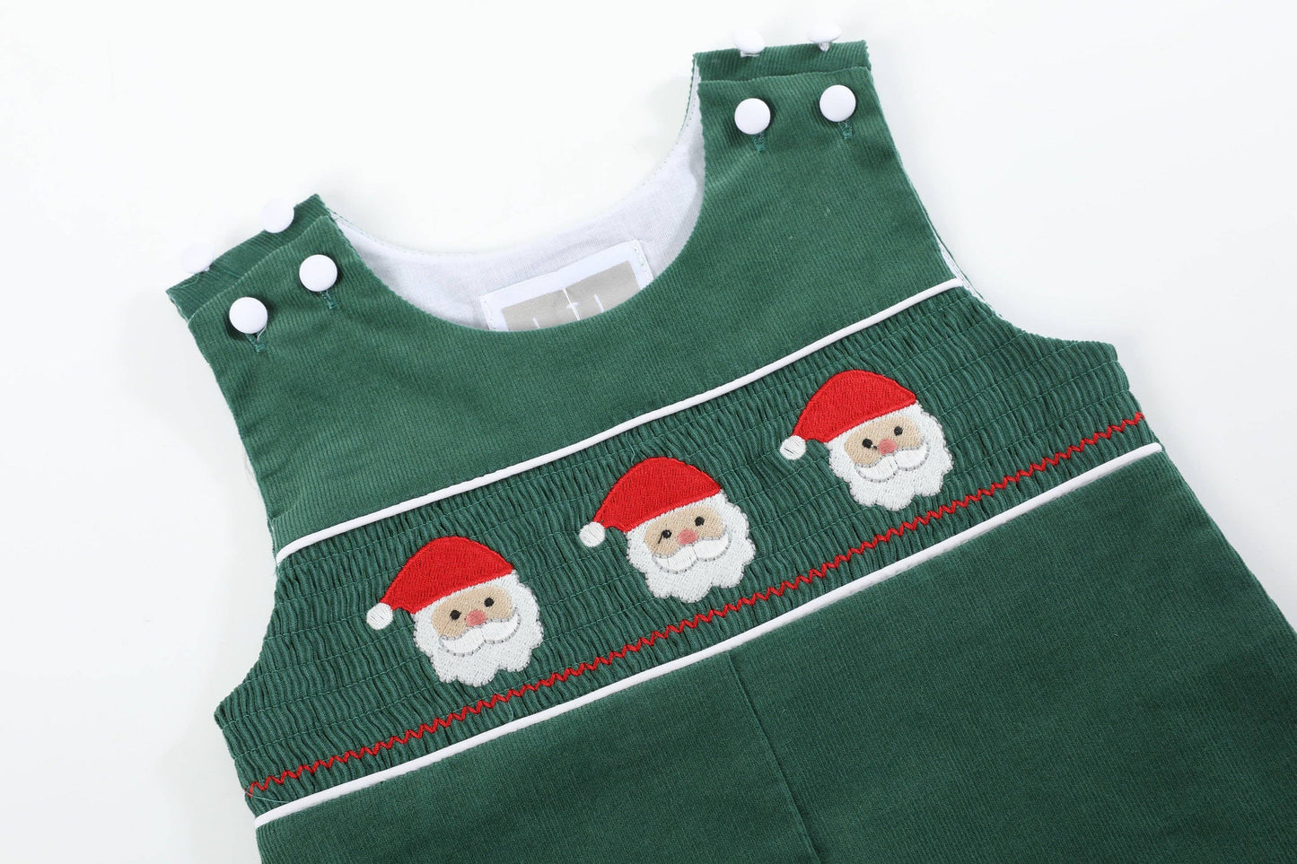 Santa Corduroy Smocked Green Overalls