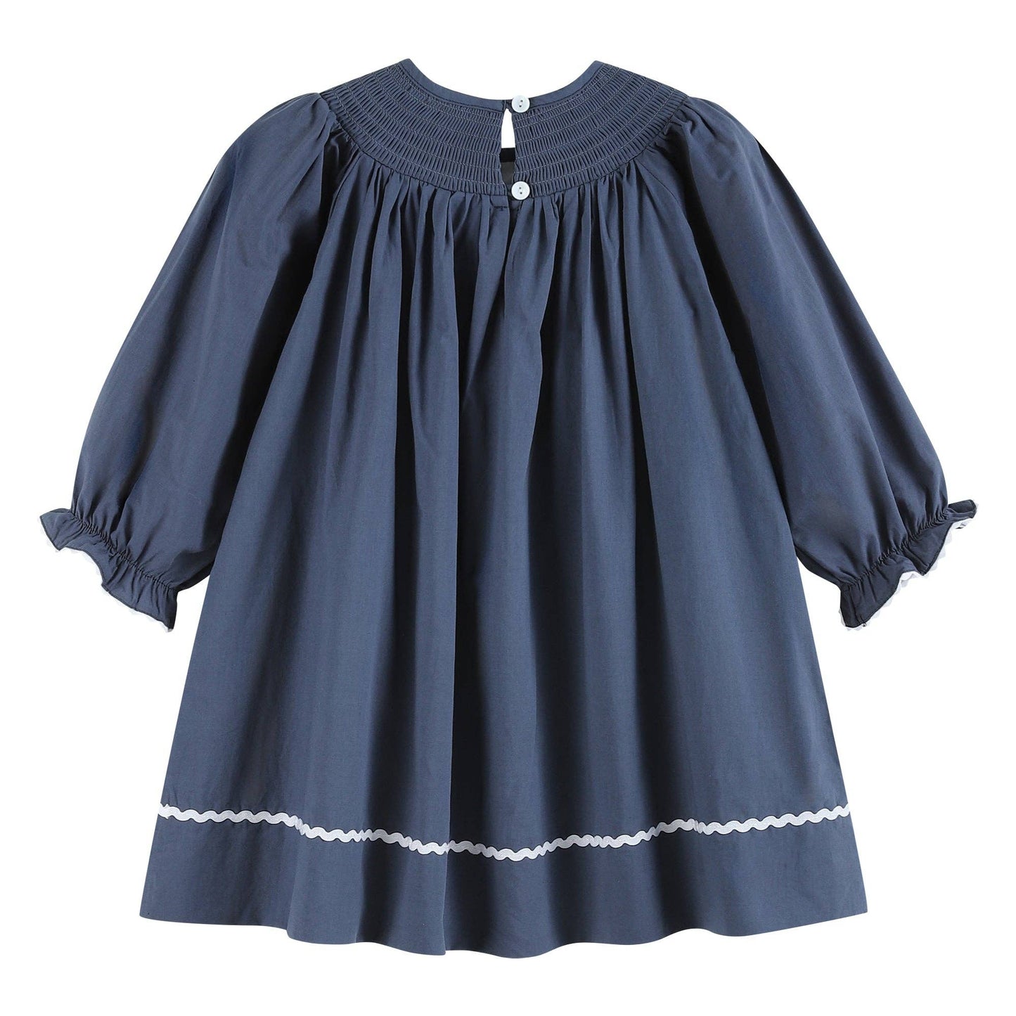 Navy Nativity Smocked Bishop Dress