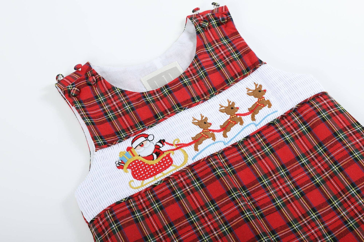 Santa’s Sleigh Red Smocked Overalls