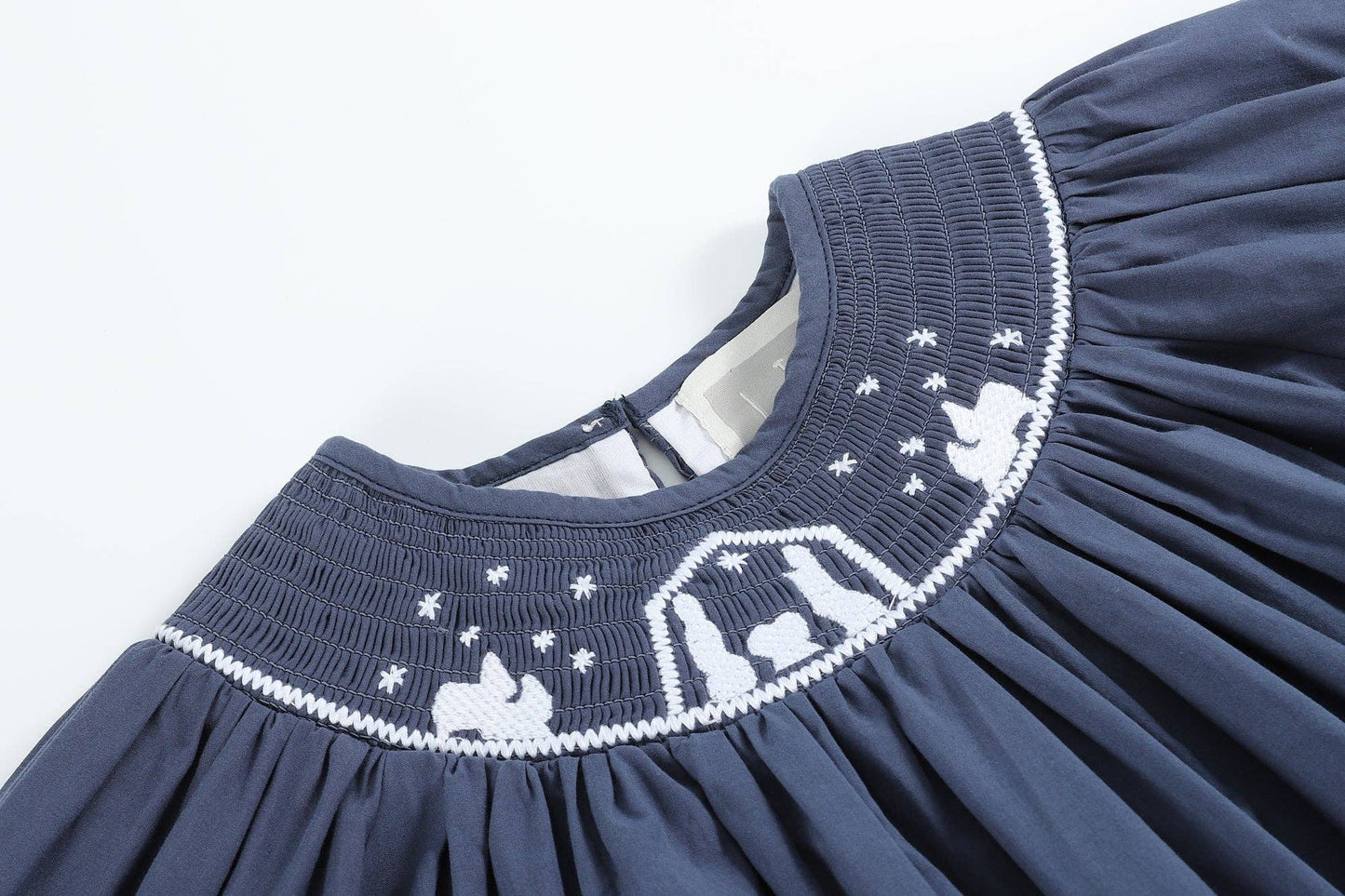 Navy Nativity Smocked Bishop Dress