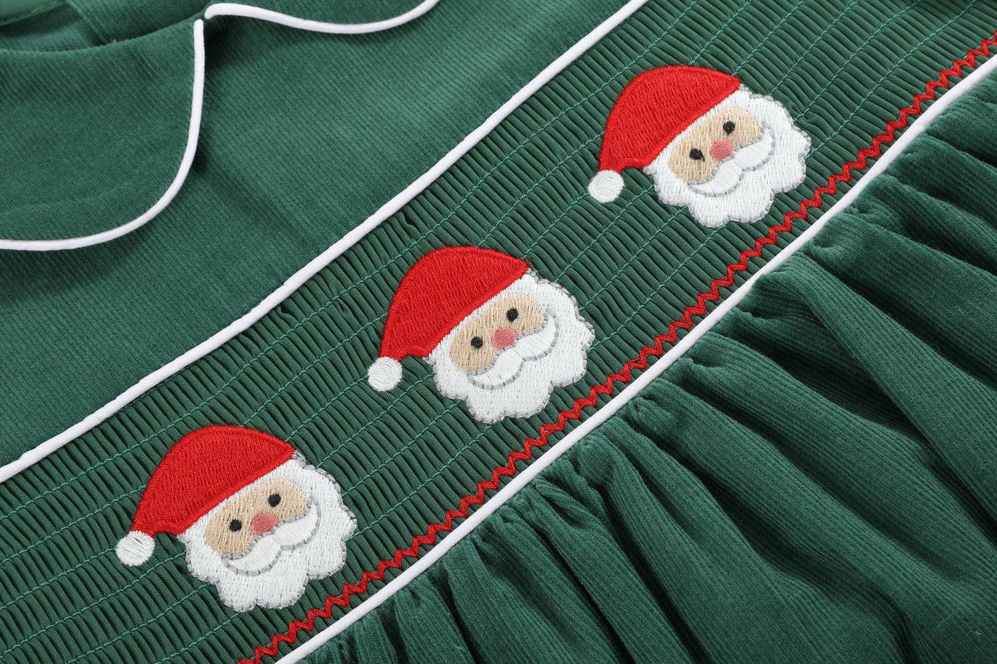 Santa Smocked Green Corduroy Dress