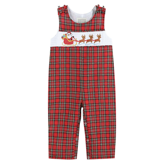Santa’s Sleigh Red Smocked Overalls