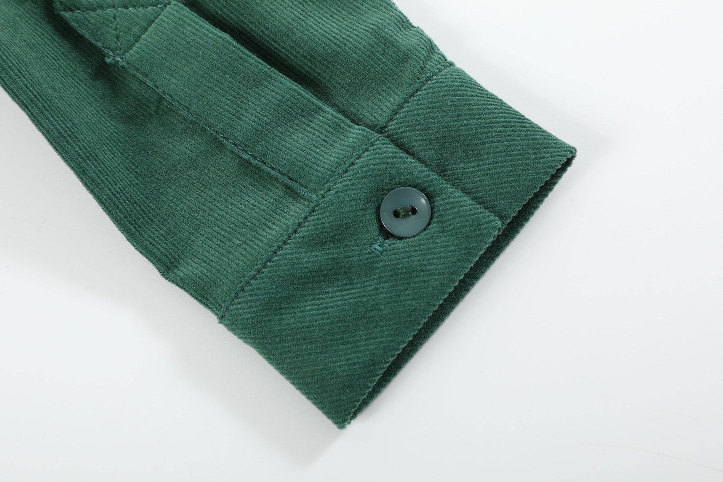 Green Corduroy Santa Embroidered Button-Up Shirt