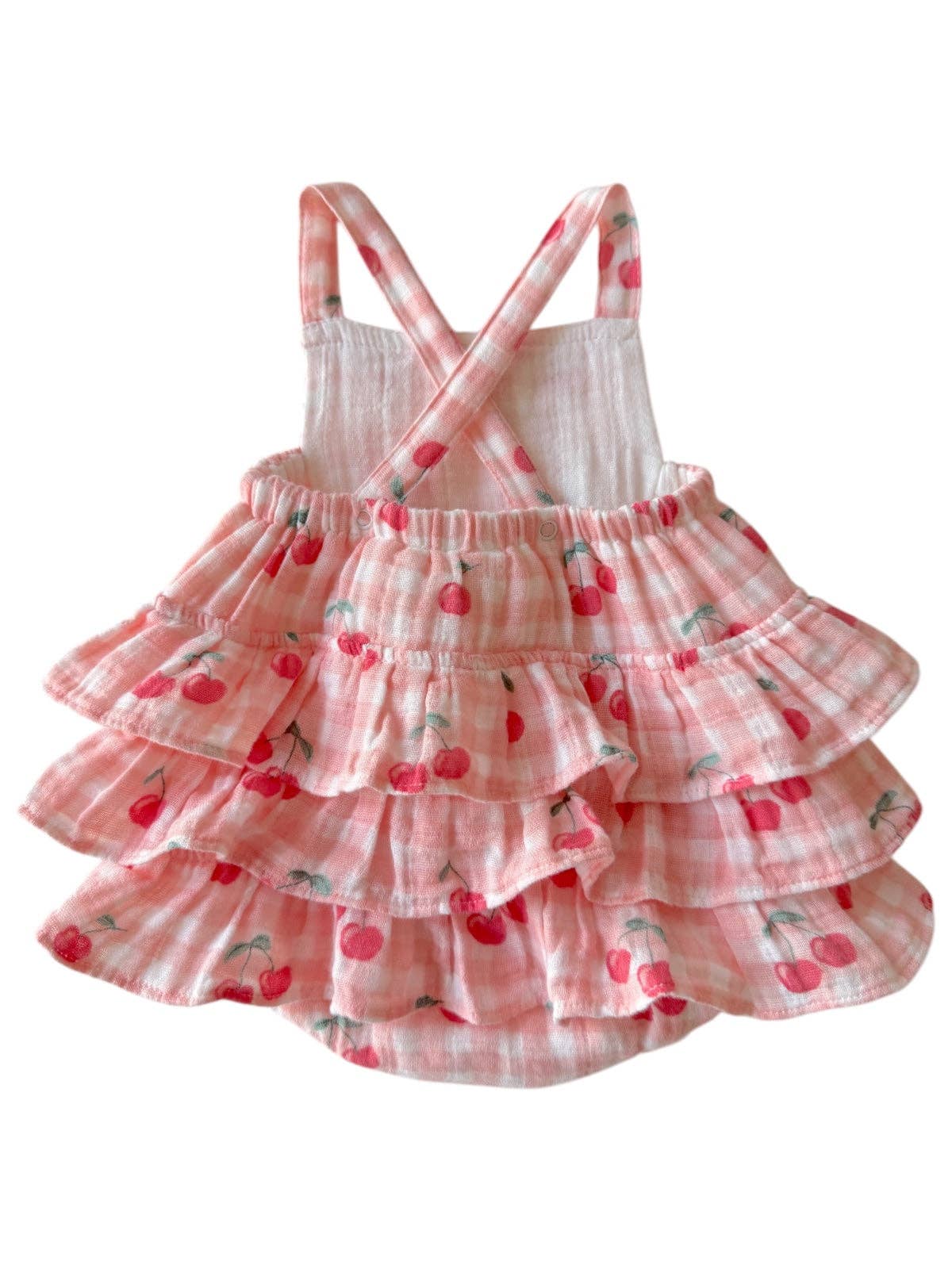 Gingham Cherries Muslin Ruffle Bubble